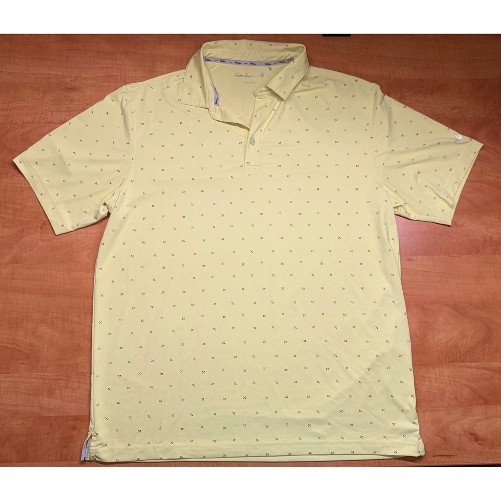 Walter Hagen Mens Golf Polo Shirt Large Yellow Geometric Performance Stretch
